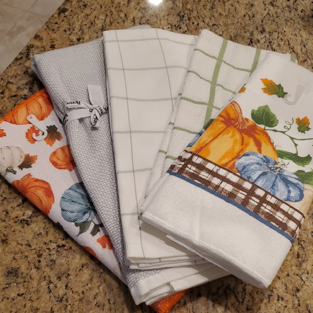New Fall Autumn Pumpkins Kitchen Towels Set of 5 Pcs